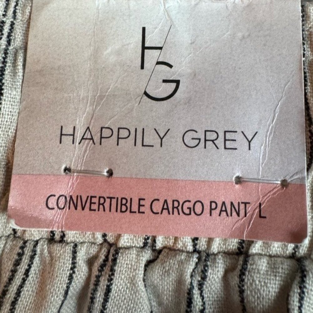 Happily Grey Womens Convertible Cargo Pants Large Linen Beachy Bohemian Lagom - Picture 4 of 8